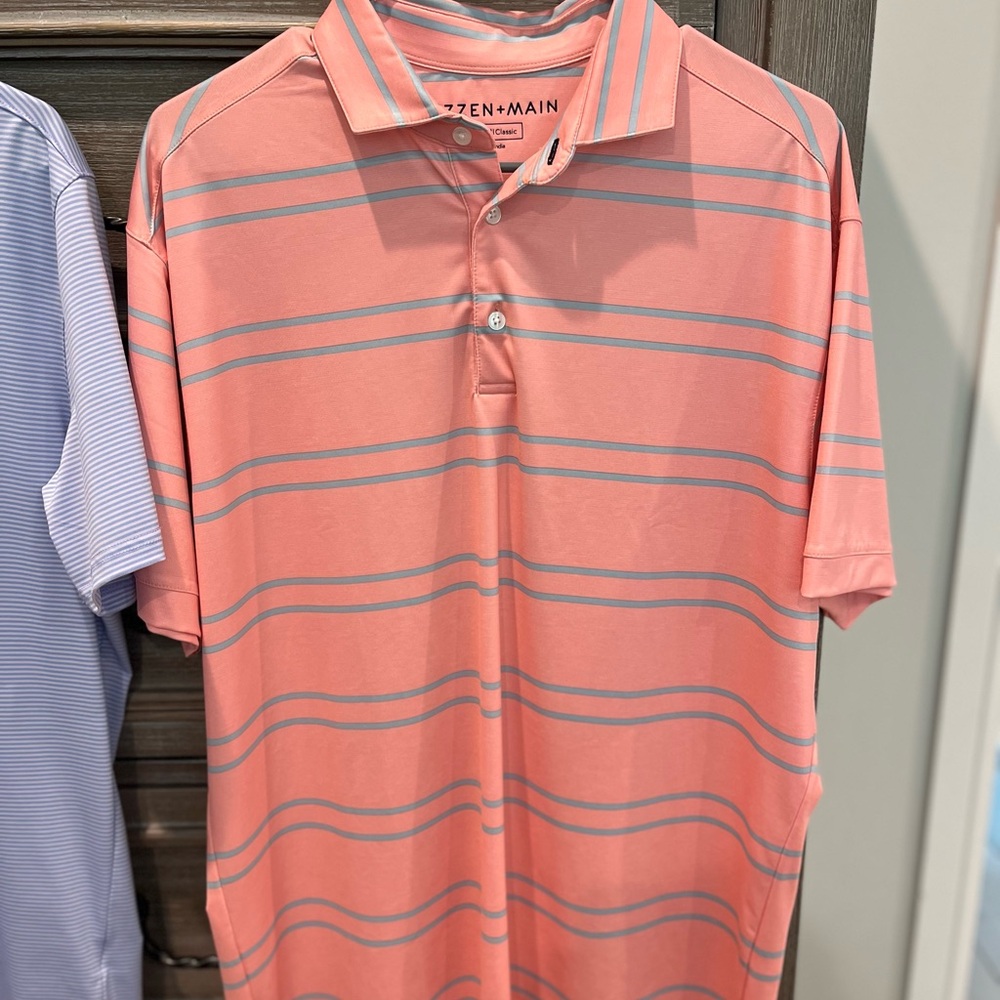 Mizzen+Main Pink and Gray Polo Shirt Lightweight Casual